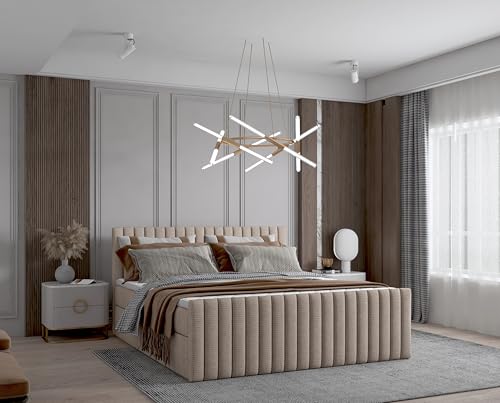 Imebel Boxspringbett 200x200 cm, Bett mit Matratze H3 und Stauraum, Polsterbett mit Bettkasten, Boxbett 200x200 Komplett, Doppelbett mit Bonell-Matratze, Bett für Schlafzimmer VIVO