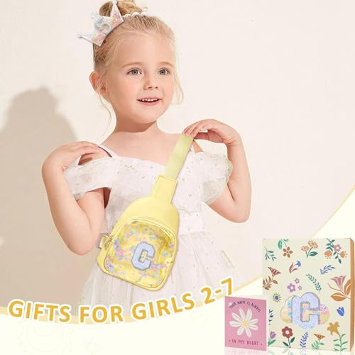 Image of COSHAYSOO Personalized Christmas Birthday Gifts Burr Basket Stuffers for Girls Yellow Purse Sling Bag Crossbody Girl Cute Funny Cool Mini Travel Fashion Accessories Monogrammed Initial Letter C