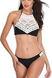 Memory baby Boho Vintage Beach Lace Splice Strappy Halter Bikini Swimsuit (S, Black)