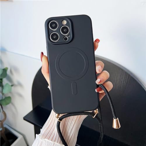 Coque iPhone 14 Pro lanière évite les chutes charge sans fil noire