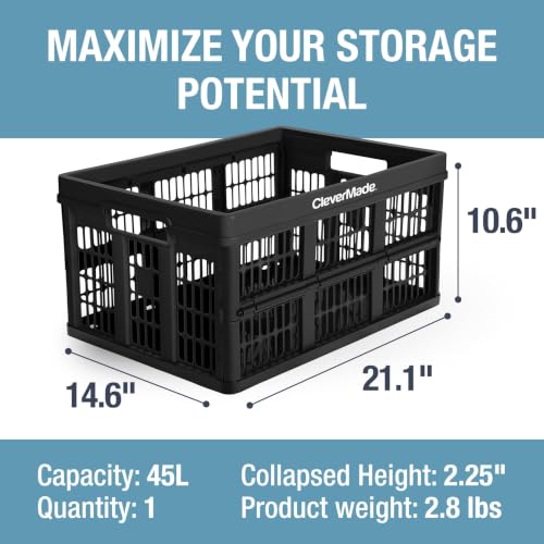 Image of CleverMade Collapsible Utility Crate For Storage, 45L 1 Pack, Obsidian