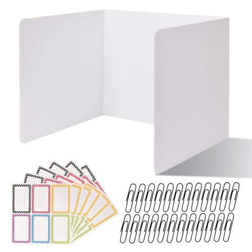ZYINOZOC 24 Pack Desk Dividers for Students,3-Fold Privacy Screens,Testing Dividers for Classroom Waterproof,Plastic Easy Clean Privacy Shields for Student Includes Extra Labels