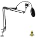 Tree New Bee Complete Set Microphone Suspension Boom Scissor Arm Stand with 6 inch Mic Round Wind Pop Filter Mask Shield and Black Shock Mount (TNB-ARM02), With Pop Filter and Shock Mount