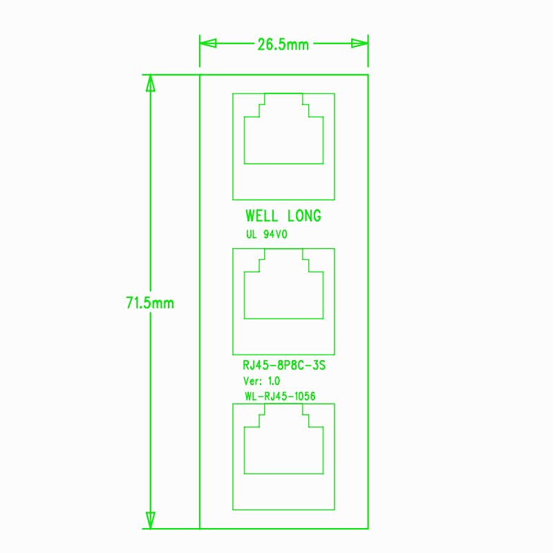 RJ50 10P10C Vertical Jack 4-Way Buss Board DIN Rail Mount Interface Module