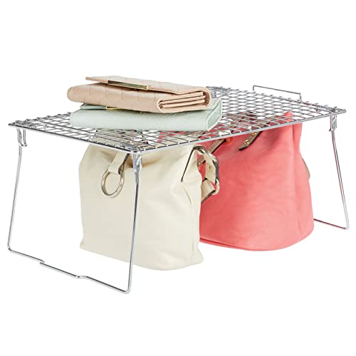 Mdesign Farmhouse Metal Stackable Storage Shelf - Closet, Cabinet, Countertop 2-Tier Raised Organizer - For Bedrooms, Bathrooms, Entryways, Hallways - 12" X 17" X 8.4" - 2 Pack - Chrome #TOP6