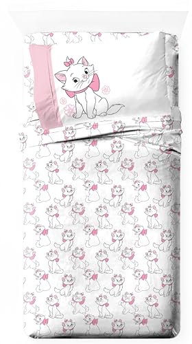 Jay Franco Kids Sheet Set with Fitted, Flat Sheets & Pillow Cover - Ultra-Soft Bedding with Pillowcase for Room Decor, White - Aristocats, 3 Piece Twin