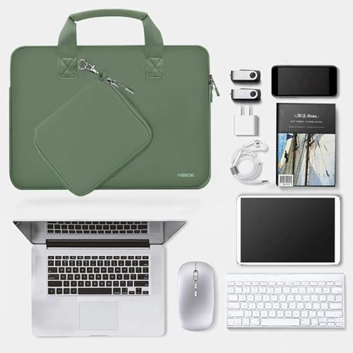Image of Hseok Laptop Sleeve 13.3-14 inch Case with Small Pouch, Neoprene Computer Bag Compatible with MacBook Pro 14 inch M4 /M3 /M2 /M1 2025-2021, Mac Air /Pro 13.3 inch and Most 13-14 inch Notebooks,Matcha Green