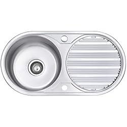 Fregadero Jass Ferry JASSFERRY Fregadero de cocina un seno, de Acero Inoxidable, escurridor reversible, con colador de residuos