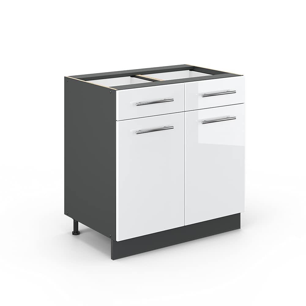 Vicco Mueble bajo de Cocina Fame-Line, Blanco Alto Brillo, 80 cm | sin encimera, para combinar con otros módulos de la serie Fame-Line