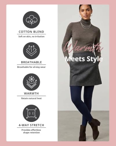 Image of MeMoi Boston Ribbed Cotton Sweater Tights, Warm Opaque Winter Tights