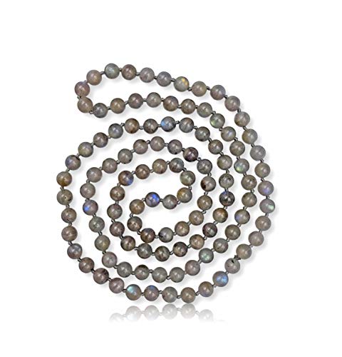 36 Inch 7.50MM to 8MM Polished Genuine Labradorite Stone Endless Infinity Long or Opera Length Beaded Chakra or Mala Strand Necklace.