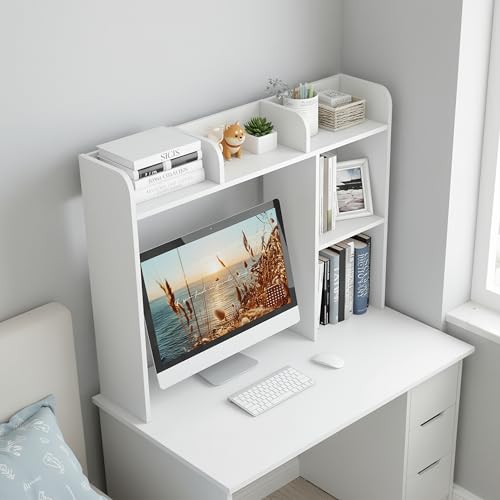 Image of Tangkula Desktop Bookshelf, Countertop Storage Hutch with 5 Shelves for Computer Desk, Desk 3-Tier Display Rack, Multipurpose Wood Desktop Hutch Storage Organizer for Dorm Office Home