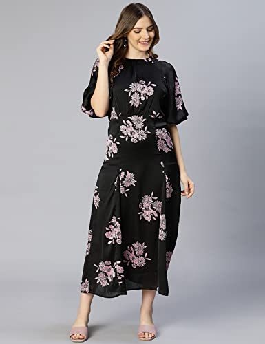 Image of oxolloxo Women Polyester Flared Puff Sleeves Floral Casual Dress