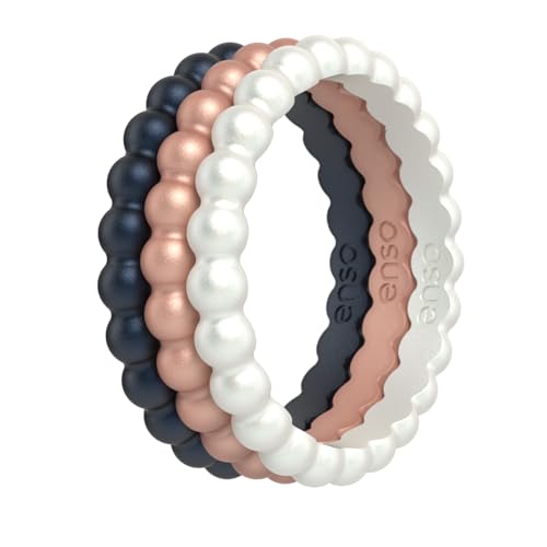 Enso Rings Stackable Beaded Silicone Wedding Ring – Hypoallergenic Unisex Stackable Wedding Band – Comfortable Minimalist Band – 2.5mm Wide, 8mm Thick