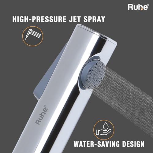 Image of Ruhe Ion Health Faucet Set for Bathroom /Handheld Jet Spray for Toilet | ABS Hand Shower Spray Gun with 304-Grade Stainless Steel Flexible Shower Tube 1 Meter and Wall Hook /Holder