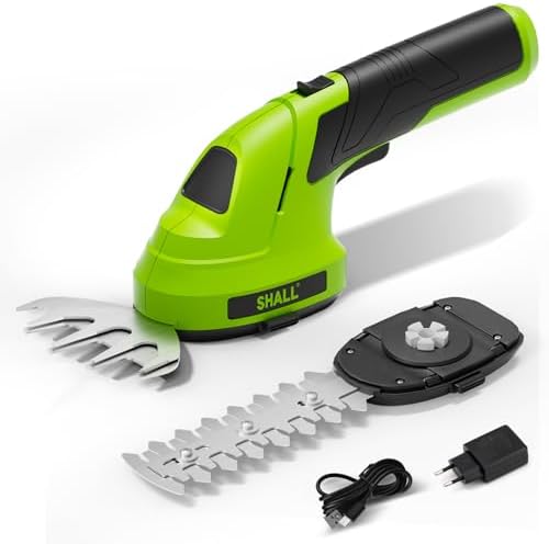 SHALL Forbici per erba senza fili, tagliasiepi, forbici elettriche per arbusti da 7,2 V, tagliaerba portatile 2 in 1