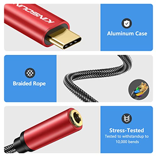 Image of Kinsound USB Type C to 3.5 mm Audio Jack Connector with DAC Headphone Converter Adapter Compatible With iPhone 15 Pro Max /15 Pro /15 Plus, Galaxy S23 /S22 /S21 /S20,OnePlus12 /11 /10 /9 /8,Google Pixel 7 /6 /5 /4 / & Other Type C Phones