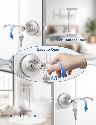 Image of Mengico 4 Pack Keyed Entry Door Lever Lock for Exterior Door Handleset, Entrance Door Handles Lockset in Satin Nickel Each with 3 Same Keys