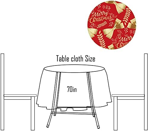 Trimming Shop Round Tablecloth 70" Circular Polyester Table Cover Protector Palm Leaves & Bow Ribbon Printed Wipe Clean Water Resistant Table Cloth for Buffet Table, Christmas, Parties