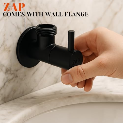 Image of ZAP Solid Brass Angle Valves in Matte Black - Pack of 4 | Includes Wall Flange | Suitable for Tap, Jet Spray, Shower & Geyser