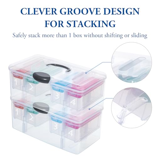 Image of MyGift 15 Inch Clear Stackable Utility Storage Bin, Arts and Crafts Organizer, Sewing Supplies Carrier with 2 Detachable Cases, 4 Multicolored Sorting Trays
