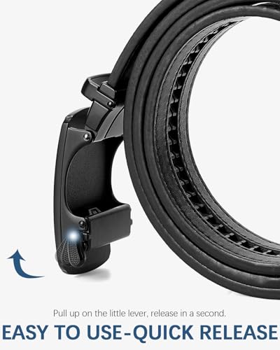 Image of BOSTANTEN Ratchet Belts for Men Leather Trim to Fit 1 3 /8 inch Gift Boxed | Micro-Adjustable Buckle, Tailored Size, Holeless, Versatile for Dress Casual, Effortless Style