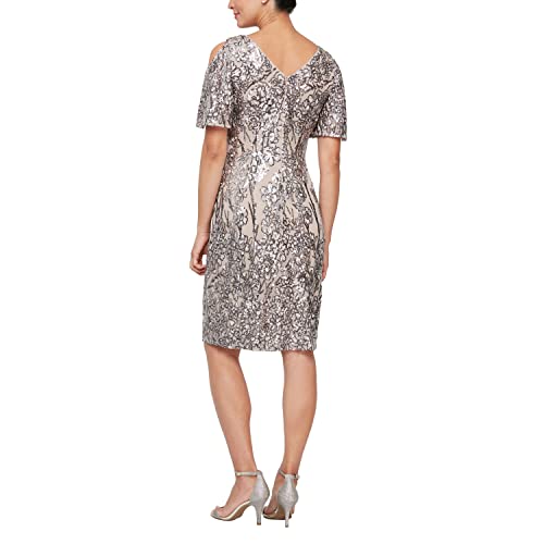 Image of Alex Evenings Women's Short Cold Shoulder Flutter Sleeve Dress (Petite Regular)