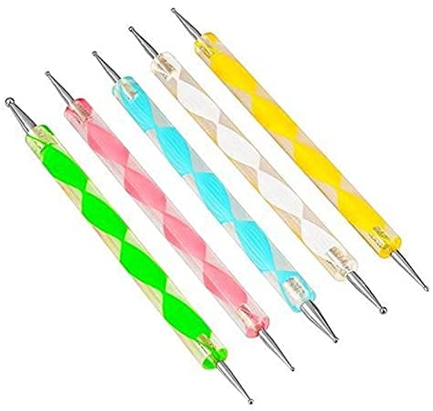 ikis 5PCS Nail Dotting Pen Marbleizing Dotting Painting Pen Polish Carving Tool,Paint Manicure Dot Nail Art Set - Multi-Colored - Image 3