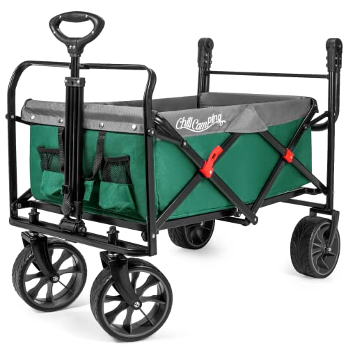 Collapsible Wagon, Wagons Carts Heavy Duty Foldable, Folding Wagon Cart, Utility Wagon with Push Pull Handles, Green/Gray