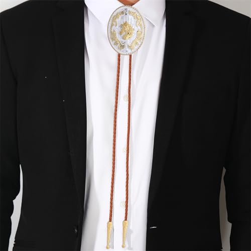 Image of GelConnie Brown Bolo Tie for Men Women Western Ties Mens Gold Bolo Tie Rodeo Cowboy Leather Necktie Cowgirl Tie Wedding