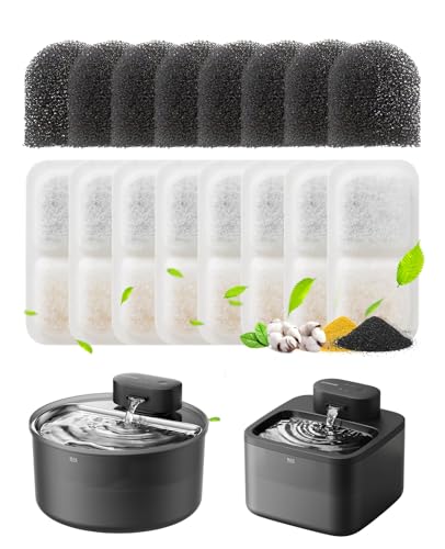 Image of oneisall 8 Replacement Filters for Cat Water Fountain PW13 PW14 | 5-Layer Filtration,4 Months Set of Replacement Filters & Sponges for 2.2L 3.2L Wireless Cat Fountain,8 Count (Pack of 1)