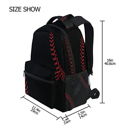 Staytop Black Baseball Laces Backpacks Travel School Bags For Boys Girls School Computer Backpacks Book Bag Travel Hiking Camping Daypack, 16X11.4X6.9In #TOP5