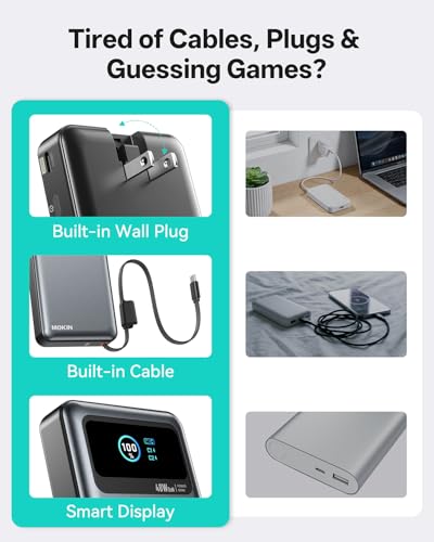 MOKiN 3-in-1 10000mAh 40W Portable Charger w/ Built-In USB-C Cable & LCD Display - image 3