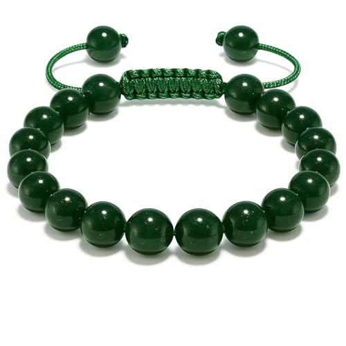 Image of Nilo Crystals Green Jade Healing Bracelet – Natural 8mm Beaded Gemstone Bracelet – Adjustable Unisex Crystal Jewelry for Luck, Balance & Prosperity – Gift Box & Velvet Pouch