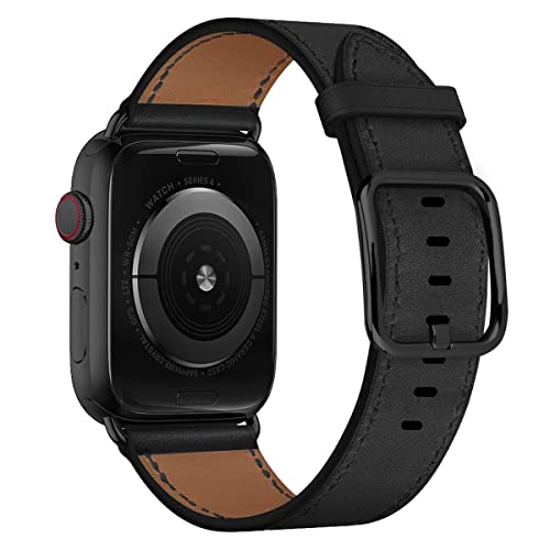 Cinturino Compatibile per Apple Watch 49mm 45mm 44mm 42mm Cinturini Serie 42 44 45 49 mm Band Bracciale Polso di Vera Pelle Cuoio Loop Nero con Fibbia Quadrata Nero