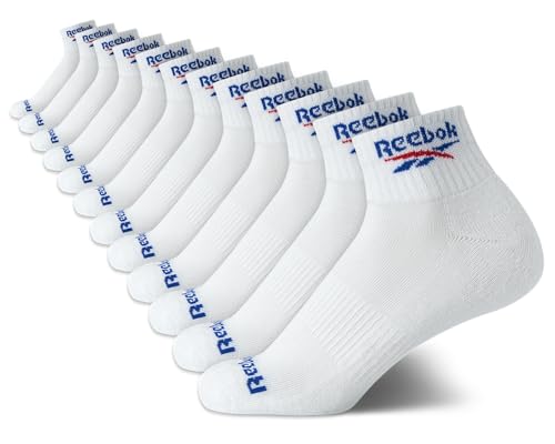 Reebok Boys Quarter Socks 12-Pack Cushioned Athletic Socks w/Arch Support