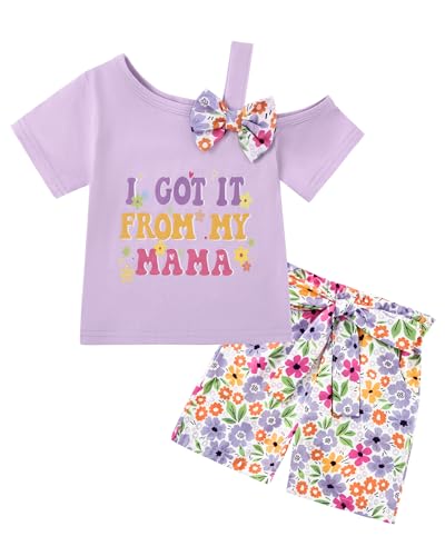DISAUR Toddler Summer Clothes Girls 2t Top Shorts Set Floral Outfits Birthday Easter Cute Baby Clothes Girl Casual Short Sleeve Set Picture Day Outfits for School Ropa Para Niña Purple