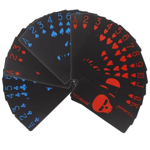 Supvox Wasserdichtes Spielkartendeck mit Totenkopfmotiv: Pokerkarten aus Schwarzem PVC-Kunststoff für Erwachsene – Einzigartiges Totenkopfdesign für Halloween-Partys Und Spiele