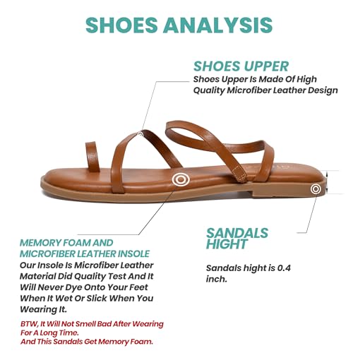 Image of NianEr Womens Microfiber Leather Memory Foam H Sandals Summer Shoes Slides | Flat, Comfortable, Slip On, Dressy, Dress, Beach, Vacation, Designer, Comfy, Casual, Bridal, Church, Boho, Office, Work