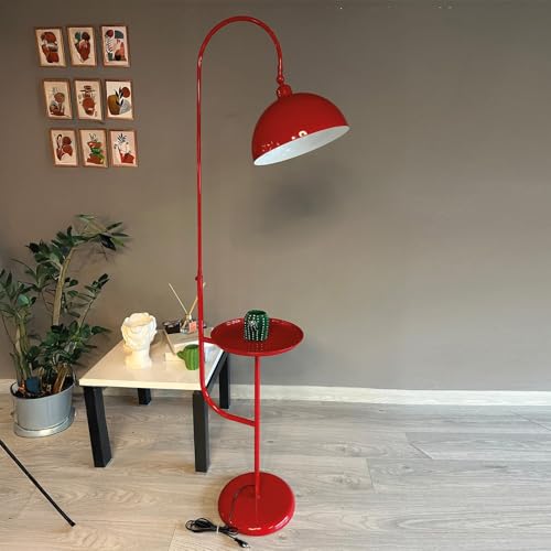 bamyum Gorkiede Douille E27 30 cm, Métal, Moderne, Salon et Chambre, Abat-Jour Réglable, Lampadaire avec étagère, Rouge