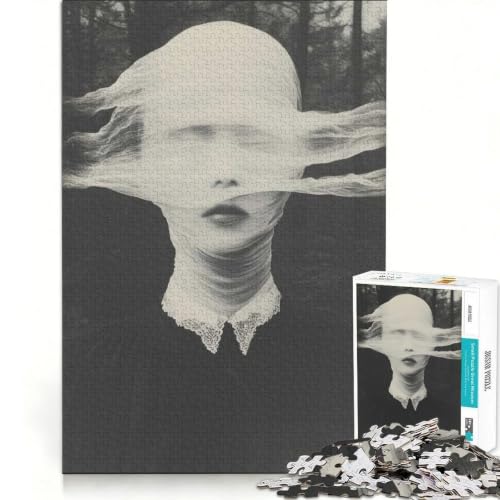 Image of Adults Puzzles 1000 Piece Jigsaws Mysterious Figure in White DIY Toys For Family Fun with Fully Interlocking Randomly Shaped Pieces 38x52cm