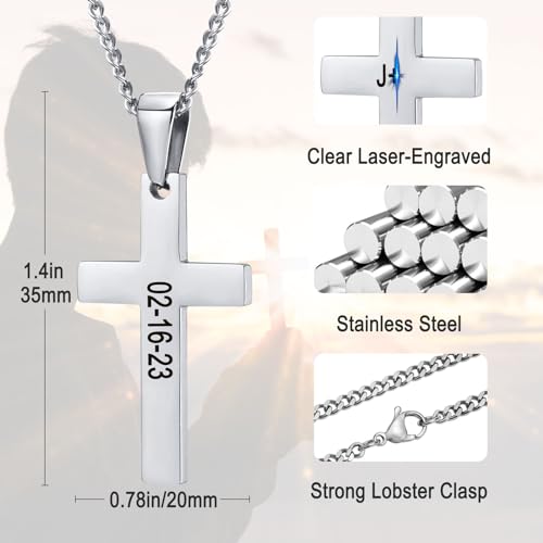 XUANPAI Cross Necklace,Custom Engravable Cross Pendant Necklace Easter Jewelry Christian Birthday Gifts for Men Women3