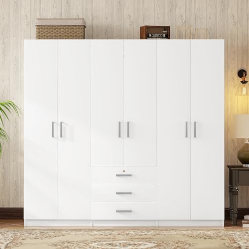 Large Wardrobe Closet 6 Doors, 70.9" W Wooden Wardrobe Cabinet