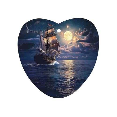 Boat Seascape And Moon in The Sky Car Air Freshener Hanging Aromatherapy Tablets for Car Accessories Love form