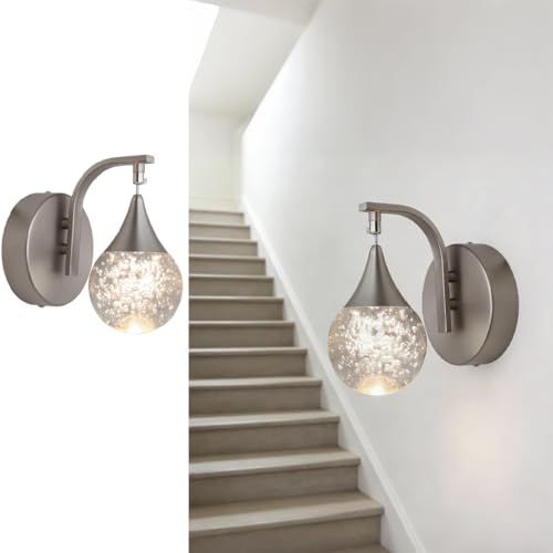 Image of Wall Sconce Indoor, LED Modern Crystal Wall Sconces, Bubble Sconce Wall Lighting for Bedroom Dining Room Living Room Hallway Vanity Bathroom, Nickel