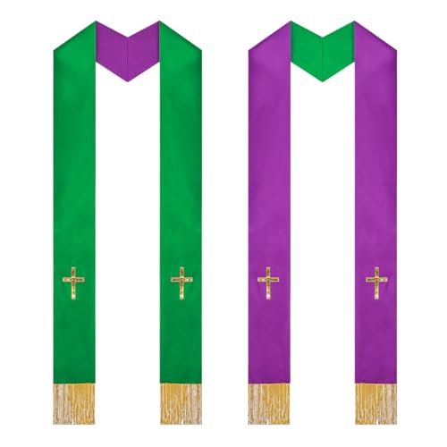 Genérico Estola Pastoral - Accesorio Ministro Boda Con Flecos | Modelo Reversible Poliéster 13x135cm Ornamento Litúrgico Para Bautizo Funeral Confirmación Ceremonia Servicio Iglesia