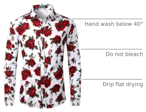 ZEROYAA Men's Fashion Printed Dress Shirts Rose Floral White S by ZEROYAA - Used condition - US$18.81