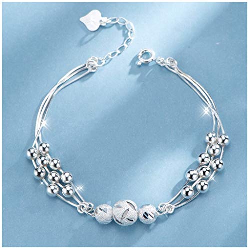 Xu Yuan Jia-Shop Bracelets for Women Multilayer Jewelry String of Beads Sliding Bracelet Ladies Sterling Silver Bracelet Lucky Silver Round Beads Gift for Graduates Classmates Bracelet