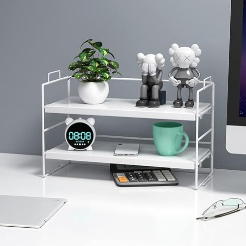 YunNasi Estantes de Escritorio Organizador Multiusos de Madera, diseño Moderno, Estante de Especias Ajustable, apilable, Estante de Almacenamiento Independiente, ​(2 Niveles, Blanco)