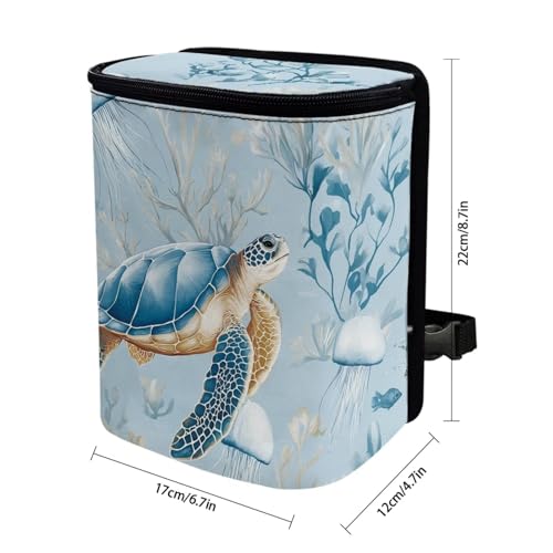 Image of Talayituse Turtle Jellyfish Coral Print Car Trash Can with Lid, Leak Proof Auto Trash Bag Hanging Vehicle Garbage Can Multipurpose Storage Container for Back Seat Road Trip